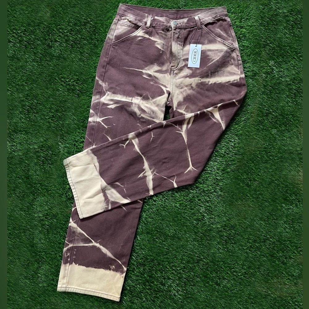 Acid washed brown denim straight leg pants